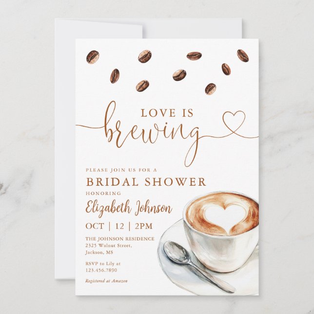 Convites Love Is Brewing Coffee QR Code Bridal Shower (Frente)