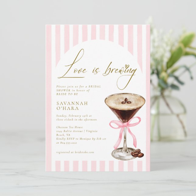 Convites Love is Brewing Elegant Bridal Shower Invitation (Em pé/Frente)