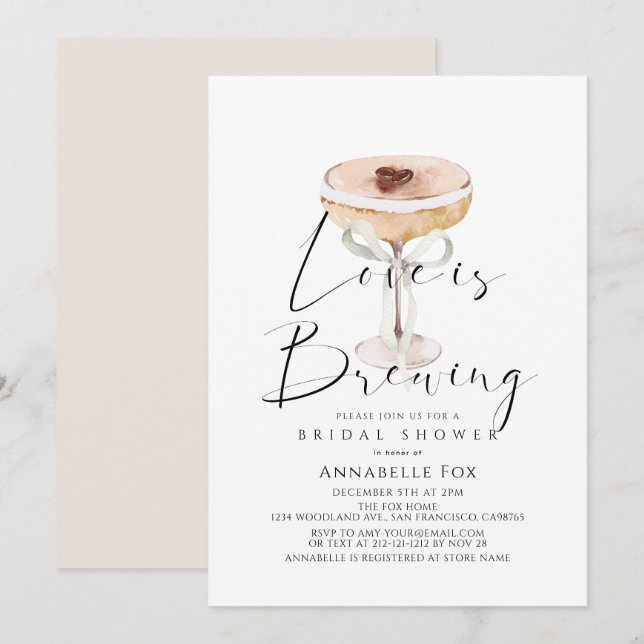 Convites Love is Brewing Espresso Martini Bridal Shower (Frente/Verso)