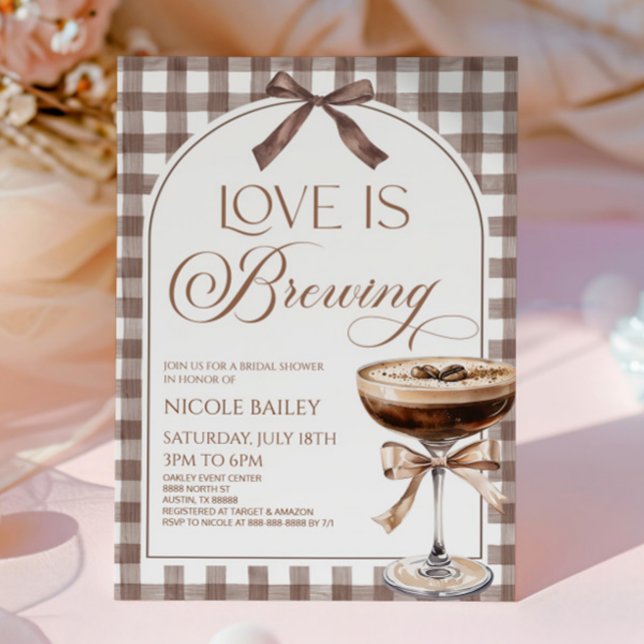 Convites Love Is Brewing Expresso Martini Bow Bridal Shower (Criador carregado)