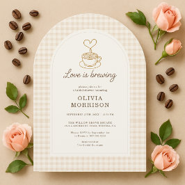 Convites Love is Brewing Gingham Coffee Bridal Shower
