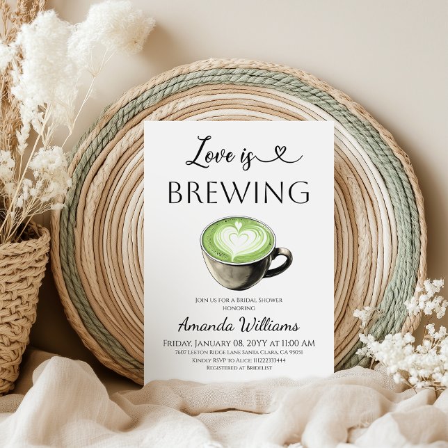 Convites Love is Brewing Green Coffee Matcha Bridal Shower (Criador carregado)