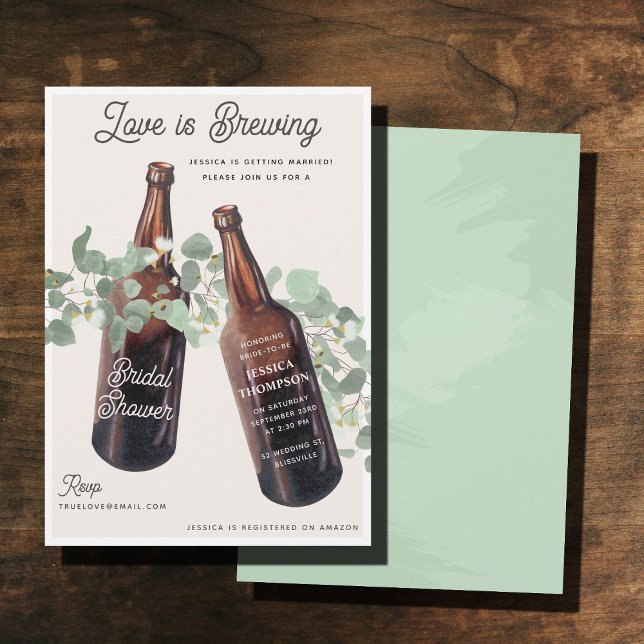 Convites Love is Brewing Greenery Beer Bridal Shower (Love is Brewing Greenery Beer Bridal Shower Invitation)