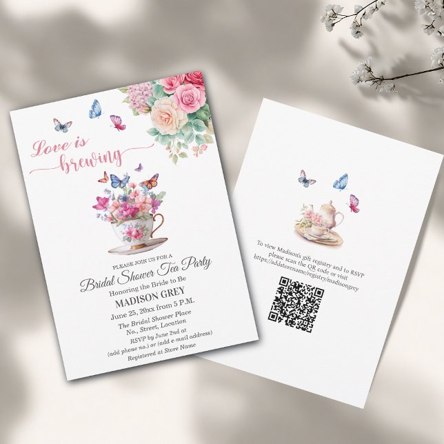 Convites Love is Brewing QR Code Bridal Shower Tea Party (Criador carregado)