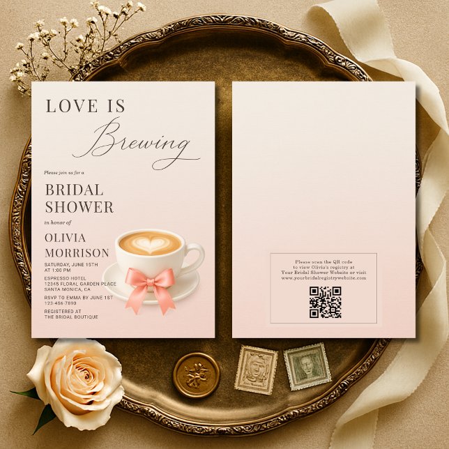 Convites Love is Brewing QR Code Coffee Bridal Shower (Criador carregado)