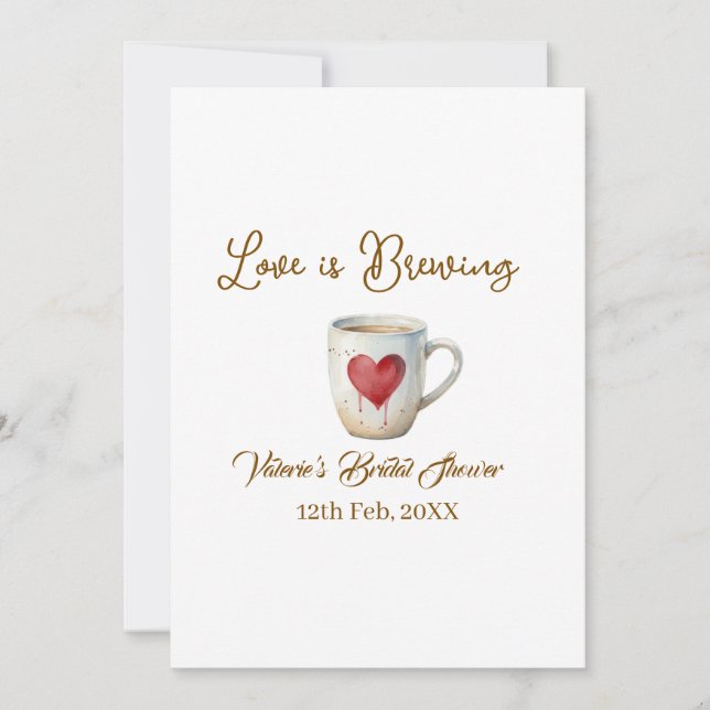 Convites Love is Brewing white coffee mug heart bridal show (Frente)