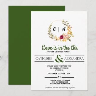 Convites Love IS IN AIR Romantic Script with elegant floral