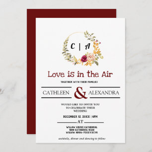 Convites Love IS IN AIR Romantic Script with elegant floral