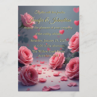 Convites Love is in Bloom Pink Roses Romantic Wedding