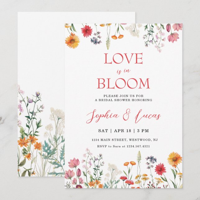 Convites Love is in Bloom Wildflower Bridal Shower (Frente/Verso)