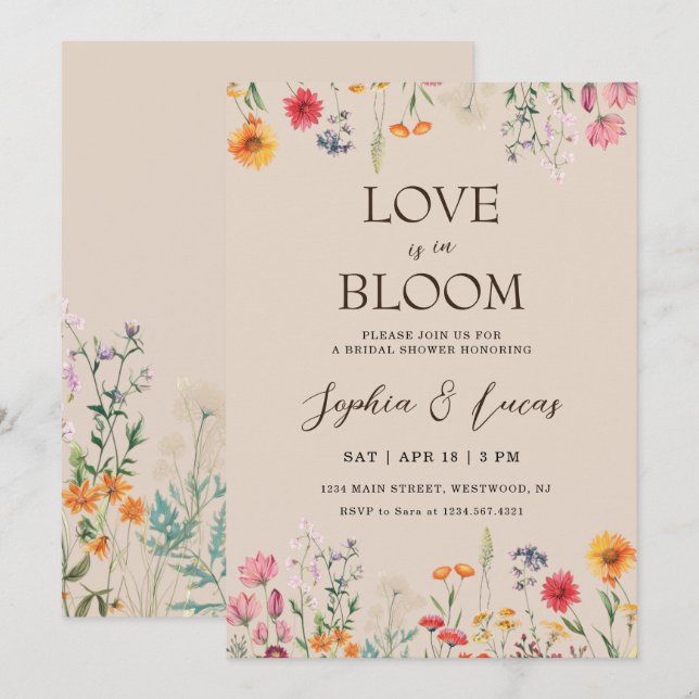 Convites Love is in Bloom Wildflower Bridal Shower (Frente/Verso)