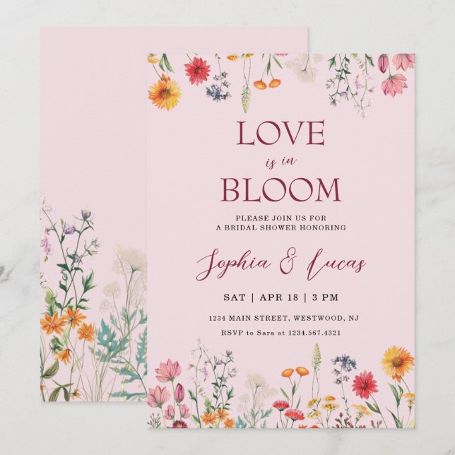 Convites Love is in Bloom Wildflower Bridal Shower (Frente/Verso)