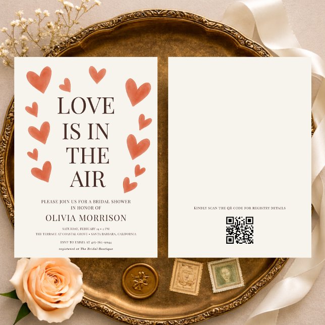 Convites Love is in the Air Hearts QR Code Bridal Shower (Criador carregado)