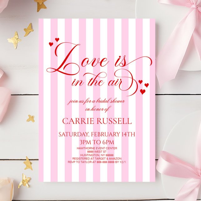 Convites Love Is In The Air Pink Red Hearts Bridal Shower (Criador carregado)