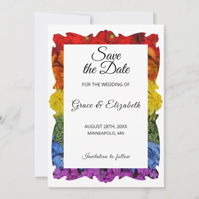 Convites Love Is Love Pride Floral Save the Date Card (Frente)