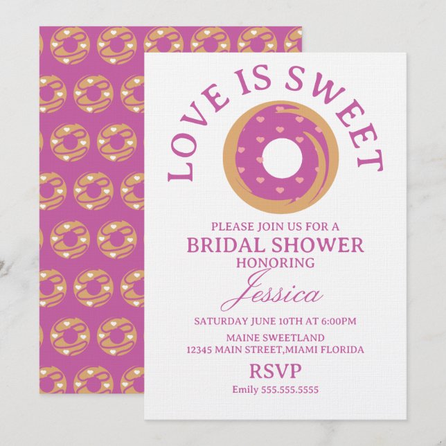 Convites Love is sweet donut with hearts Bridal Shower (Frente/Verso)