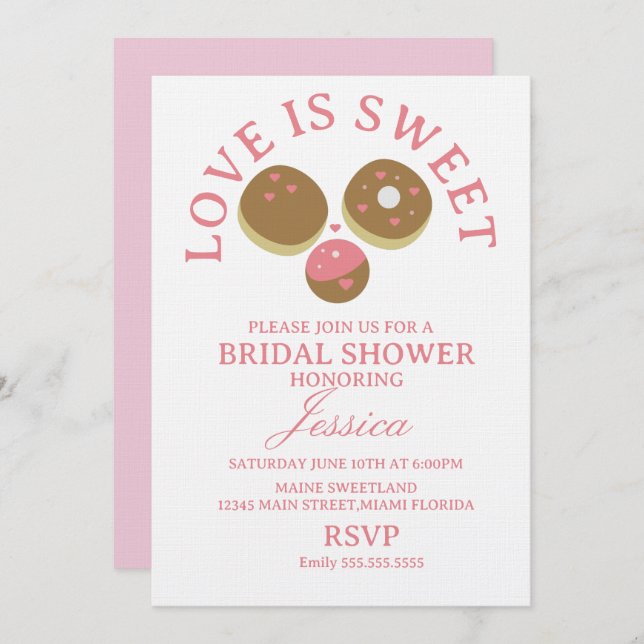Convites Love is sweet donuts Bridal Shower (Frente/Verso)