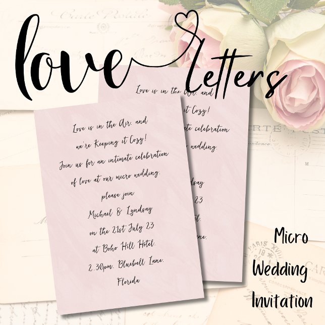 Convites Love Letters MICRO WEDDING Rosa rosa manuscrito (Criador carregado)