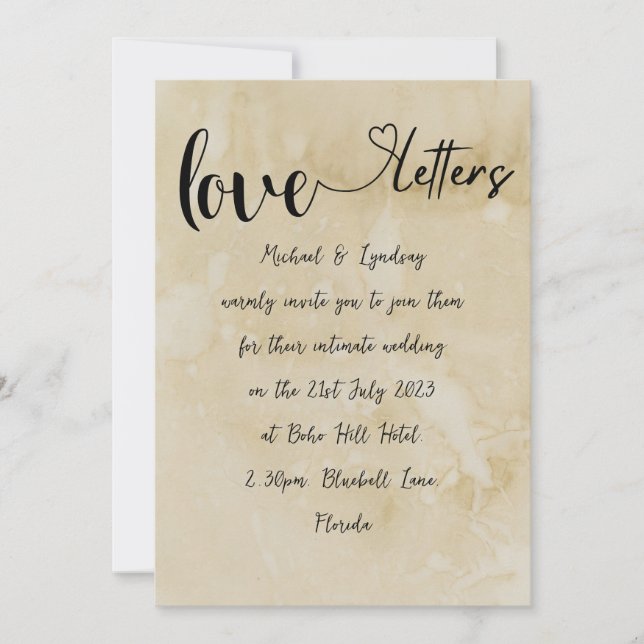 Convites Love Letters Vintage Rustic Charm Micro Wed (Frente)