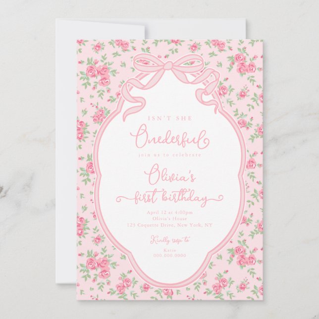 Convites Love Shack Bow Isn't She Onederful 1st Birthday (Frente)