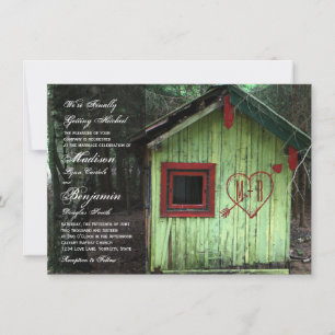 Convites Love Shack Cabin Inicials Heart Weding Invitation