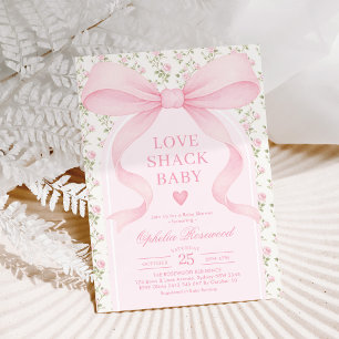 Convites Love Shack Rosas Laço Rosa Festa de Bebê Menina