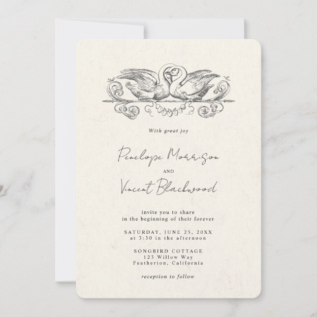 Convites Love Swans Wedding Invitation (Frente)