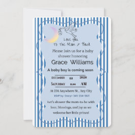 Convites Love You to the Moon and Back Baby Boy Shower