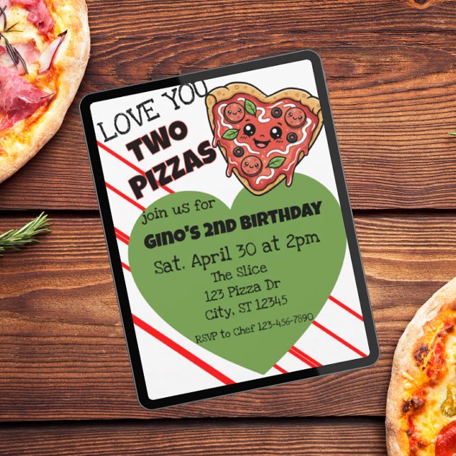 Convites Love You Two Pizzas 2nd Birthday (Criador carregado)