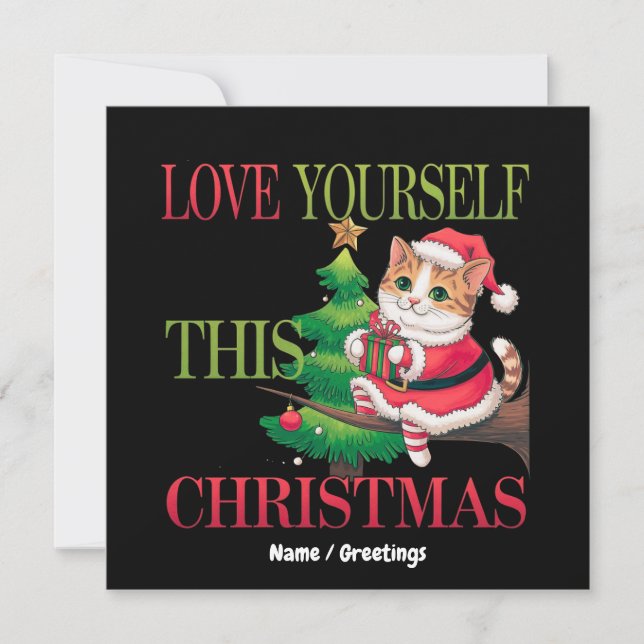 Convites  Love Yourself This Christmas Cute Cat Holiday (Frente)