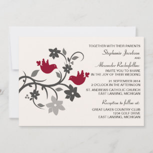 Convites Lovebirds florais de Borgonha que Wedding o