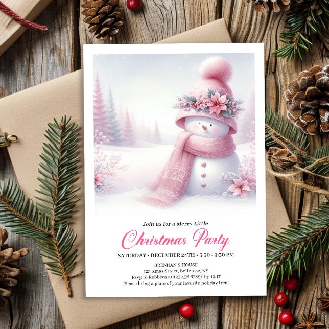 Convites Lovely Coquette Pink Snowman Kids Christmas Invite (Lovely Coquette Pink Snowman Kids Christmas Invite Download)