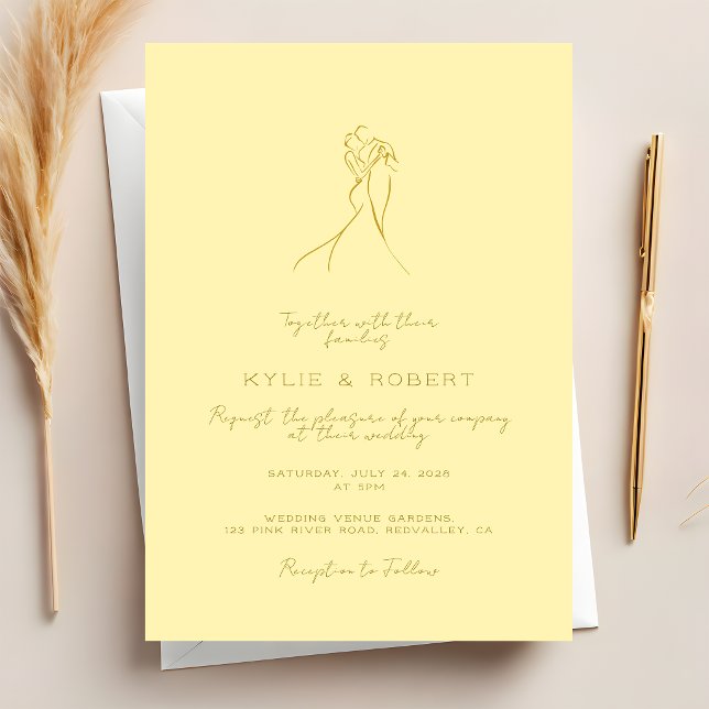 Convites Lovely Couple Drawn Script Butter Yellow Wedding (Criador carregado)