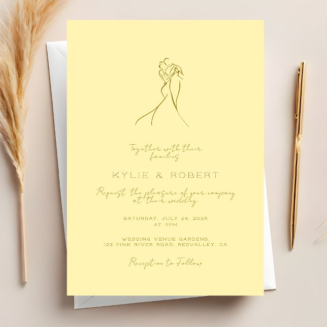 Convites Lovely Couple Drawn Script Butter Yellow Wedding (Criador carregado)