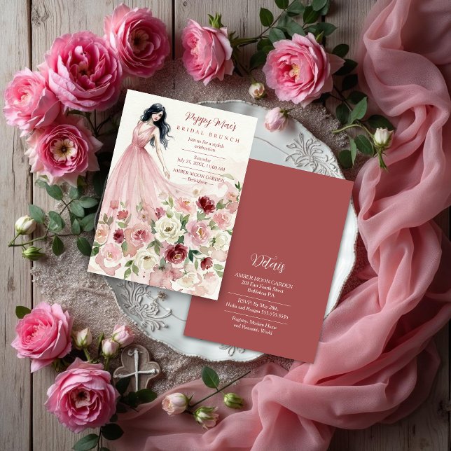 Convites Lovely Pink Floral Model Bridal Shower (Charming Pink Floral Tulle Bridal Shower Invitation)