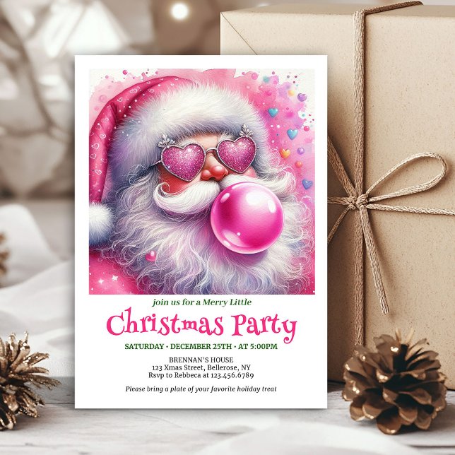 Convites Lovely pink santa chewing gum watercolor invite  (Lovely pink santa chewing gum watercolor invite card)