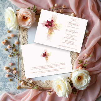 Convites Lovely Pink Shades Floral Cross-Shape Baptism