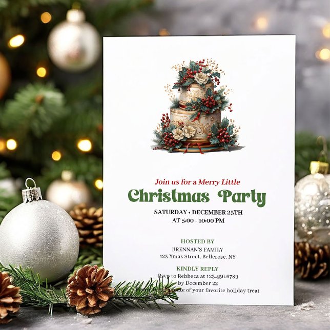 Convites Lovely Retro Christmas Cake Party Card (Lovely Retro Christmas Angel Party Card)