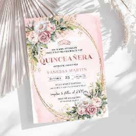 Convites Lovely Rose Gold Flowers Eucalyptus 15th Birthday 