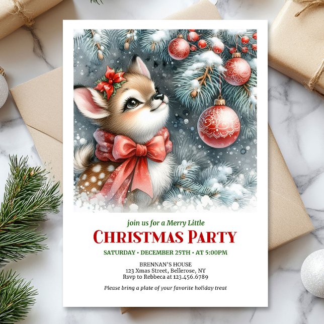 Convites Lovely snowy forest baby deer Christmas invite   (Lovely snowy forest baby deer Christmas invite printable)