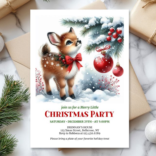 Convites Lovely snowy forest Christmas kids invite digital (Lovely snowy forest Christmas kids invite printable card)