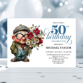 Convites Lovely Whimsical Man 50th Birthday Humor Cartoon