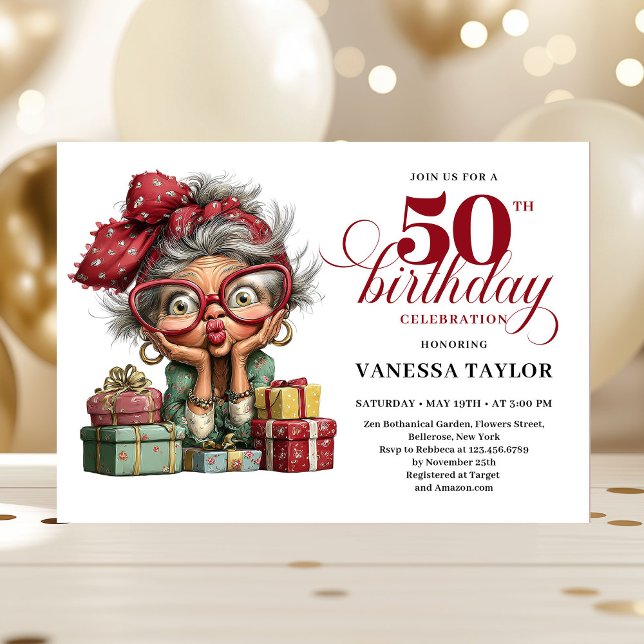 Convites Lovely Whimsical Woman 50th Birthday Humor Party  (Lovely Whimsical Woman 50th Birthday Humor Party Invitation)