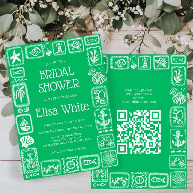 Convites LoveNotes do Chá de panela de QR PERSONALIZADO do  (LoveNotes from Sea Modern CUSTOM QR Bridal Shower Invitation
)