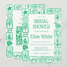 Convites LoveNotes do Chá de panela do Mar Moderno QR PERSO