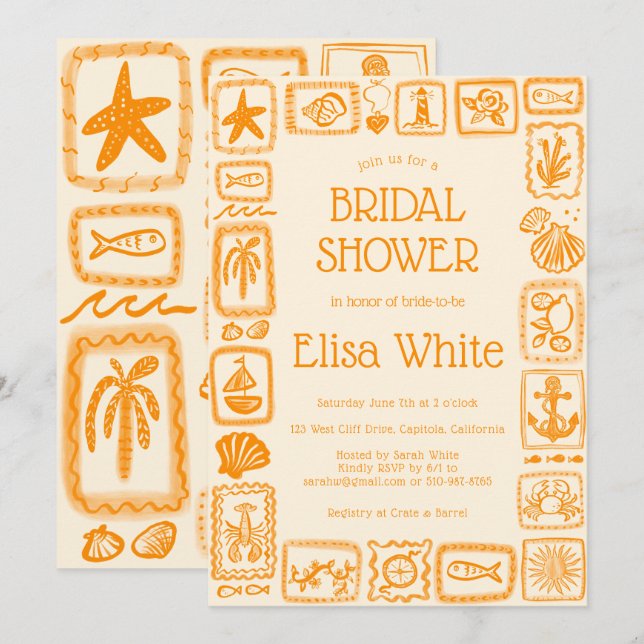 Convites LoveNotes from Sea Chá de panela Modern CUSTOM (Frente/Verso)