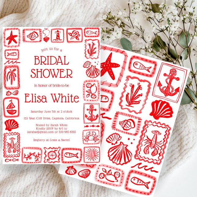 Convites LoveNotes from Sea Chá de panela Modern CUSTOM (LoveNotes from the Sea Bridal Shower Modern CUSTOM Invitation
)