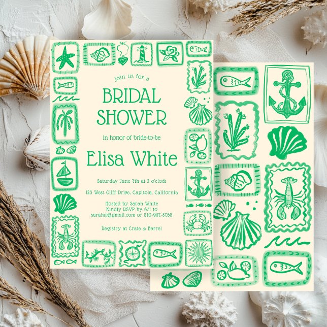 Convites LoveNotes from Sea Chá de panela Modern CUSTOM (LoveNotes from the Sea Bridal Shower Modern CUSTOM Invitation
)