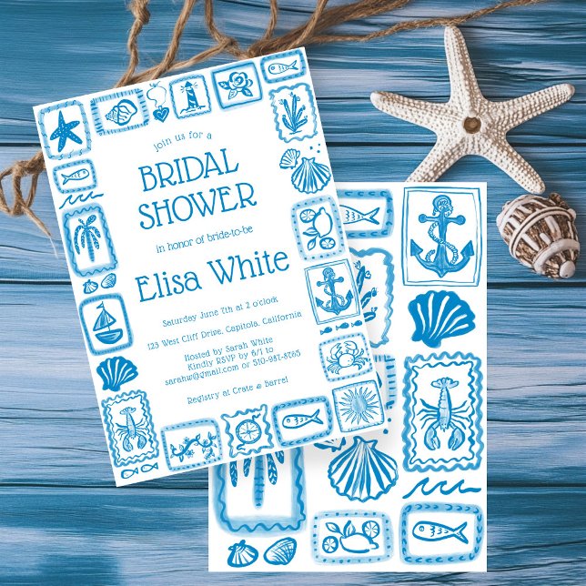 Convites LoveNotes from Sea Chá de panela Modern CUSTOM (Postcards from the Sea Bridal Shower Modern CUSTOM Bridal Shower INVITATION
)