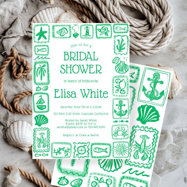 Convites LoveNotes from Sea Chá de panela Modern CUSTOM (LoveNotes from the Sea Bridal Shower Modern Hand Drawn Beach Summer CUSTOM Invitation
)